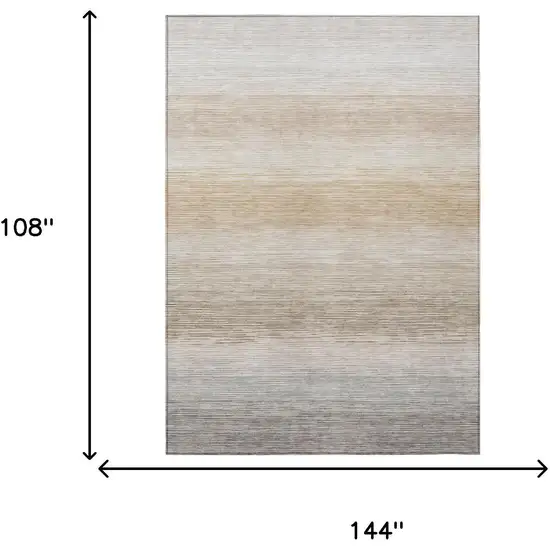 Ivory And Beige Striped Washable Indoor Outdoor Area Rug Photo 6
