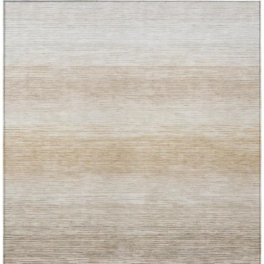 Ivory And Beige Striped Washable Indoor Outdoor Area Rug Photo 3
