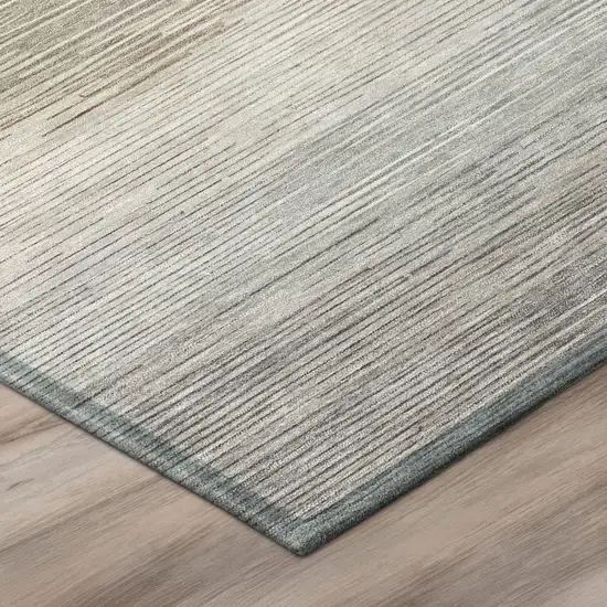 Ivory And Beige Striped Washable Indoor Outdoor Area Rug Photo 4