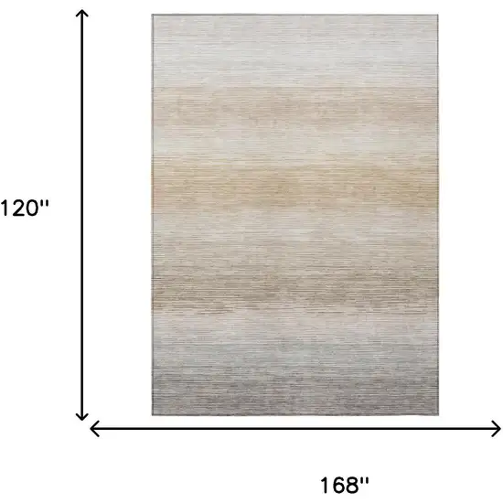 Ivory And Beige Striped Washable Indoor Outdoor Area Rug Photo 6