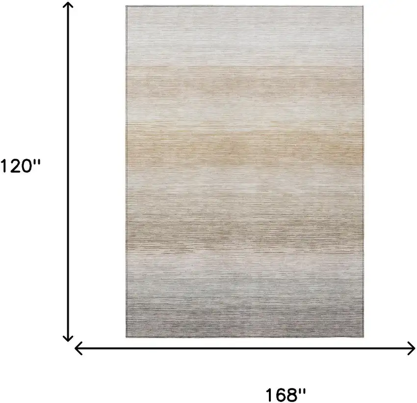 Ivory And Beige Striped Washable Indoor Outdoor Area Rug Photo 6