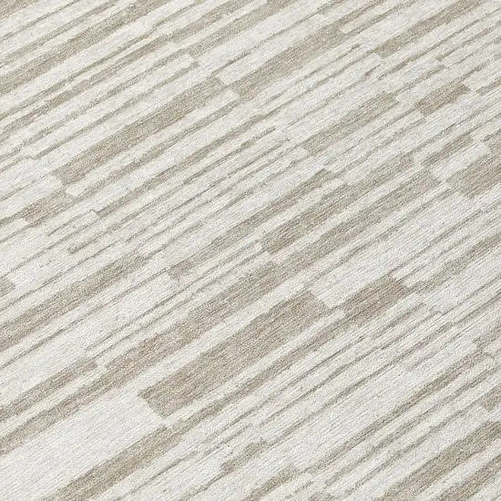 Ivory And Beige Striped Washable Indoor Outdoor Area Rug Photo 4