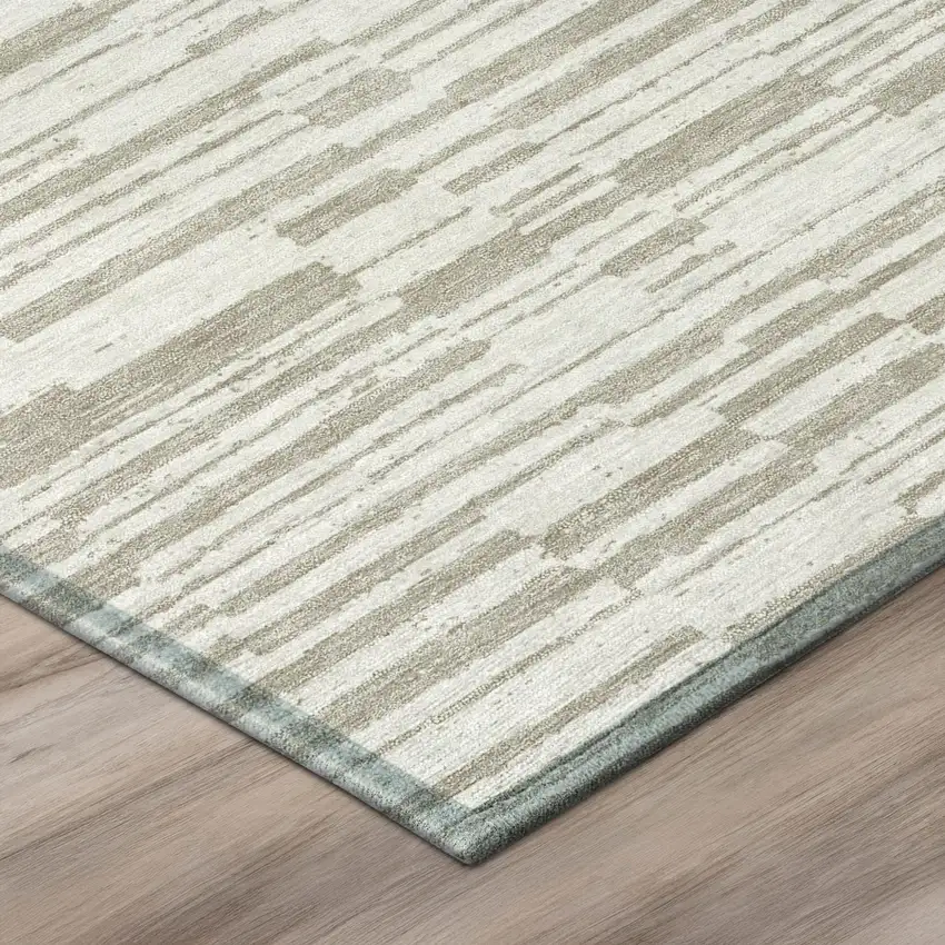 Ivory And Beige Striped Washable Indoor Outdoor Area Rug Photo 4