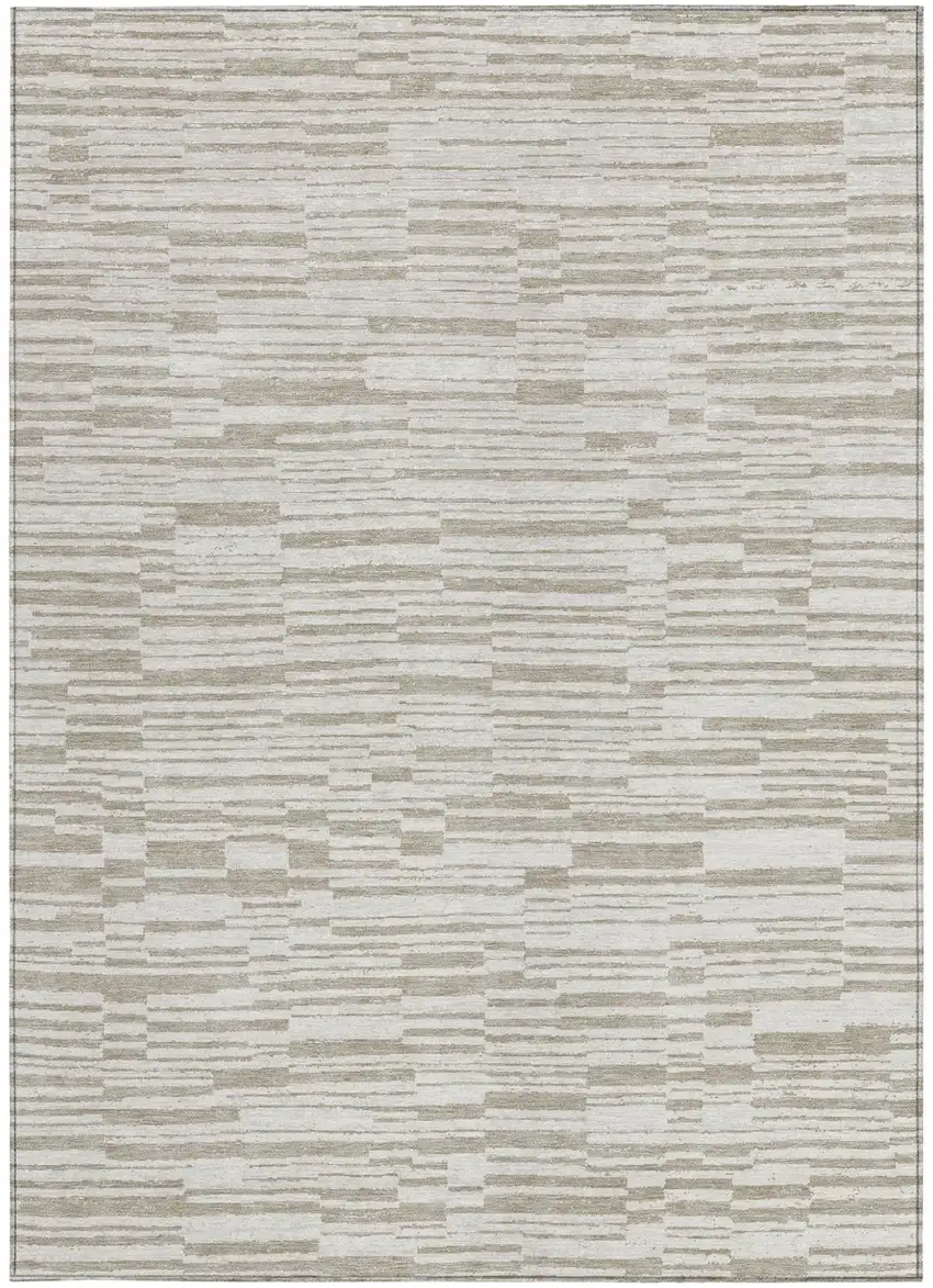 Ivory And Beige Striped Washable Indoor Outdoor Area Rug Photo 3