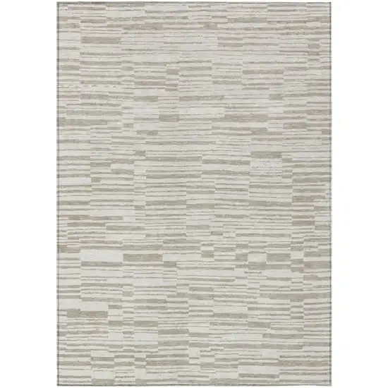 Ivory And Beige Striped Washable Indoor Outdoor Area Rug Photo 2