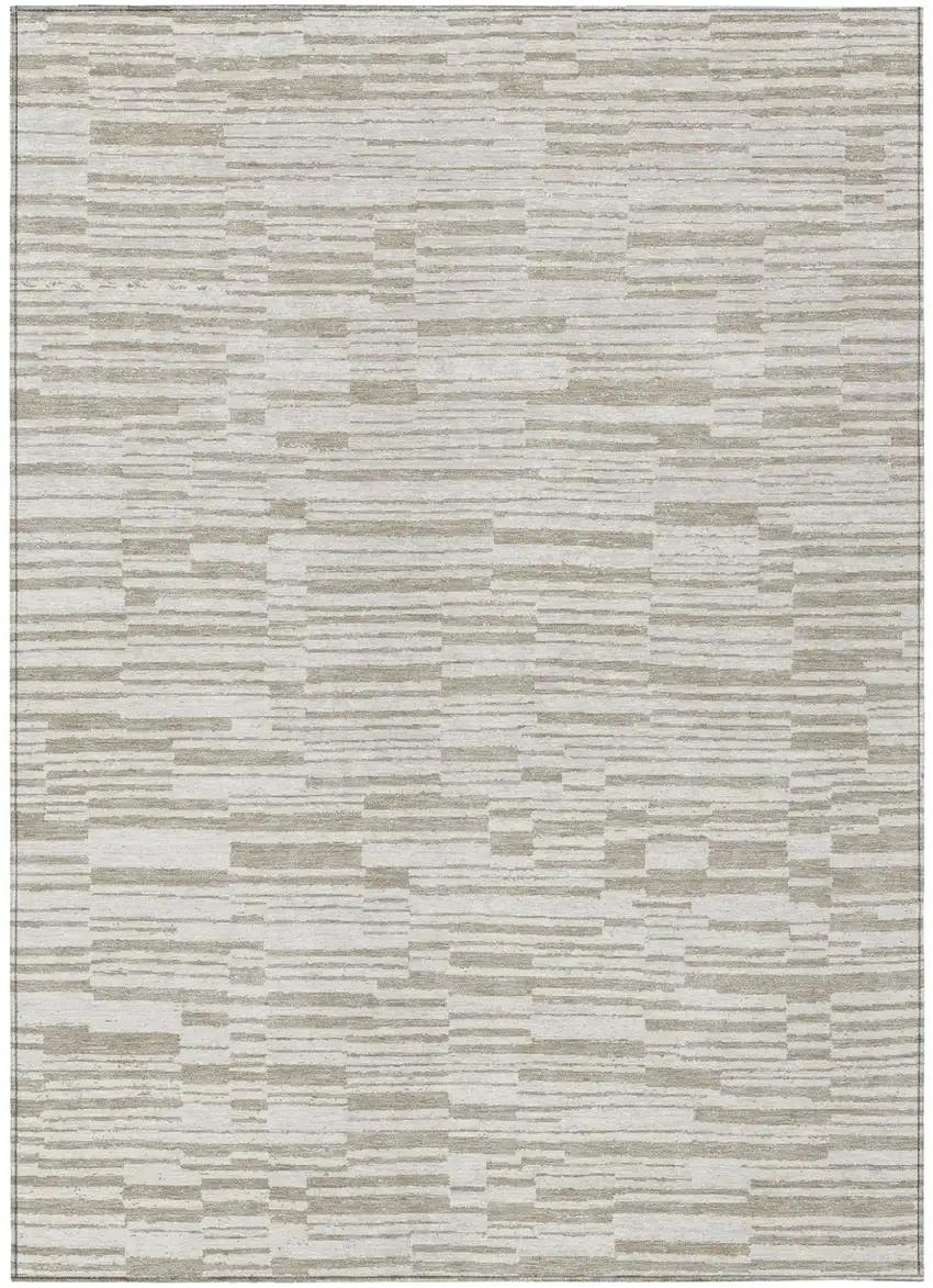 Ivory And Beige Striped Washable Indoor Outdoor Area Rug Photo 2