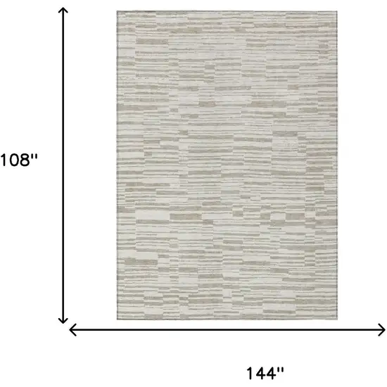 Ivory And Beige Striped Washable Indoor Outdoor Area Rug Photo 6