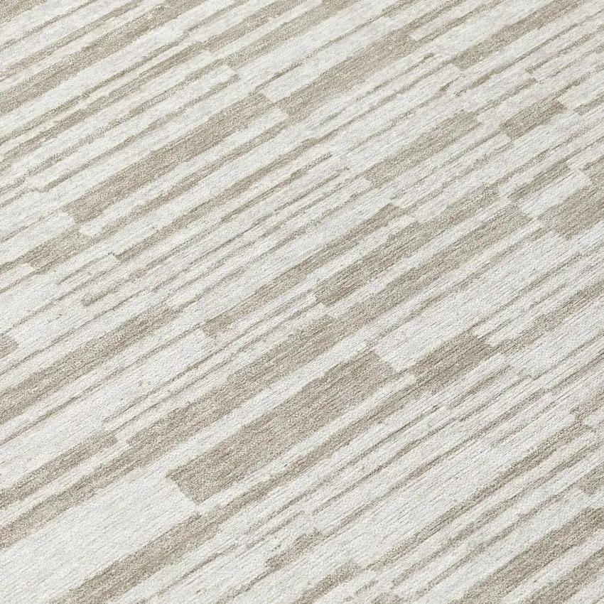 Ivory And Beige Striped Washable Indoor Outdoor Area Rug Photo 5