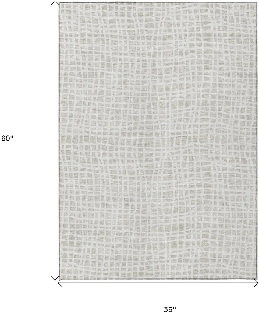 Ivory And Beige Striped Washable Indoor Outdoor Area Rug Photo 7