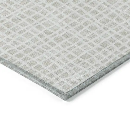 Ivory And Beige Striped Washable Indoor Outdoor Area Rug Photo 3