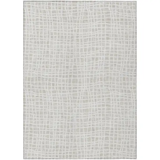 Ivory And Beige Striped Washable Indoor Outdoor Area Rug Photo 2