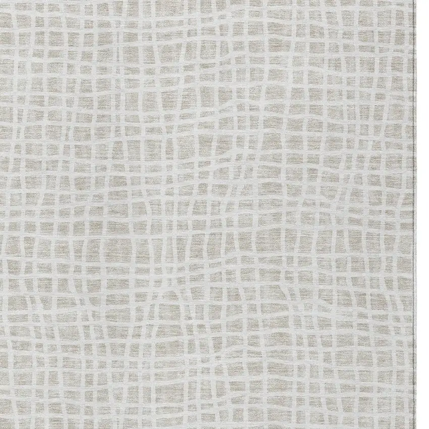 Ivory And Beige Striped Washable Indoor Outdoor Area Rug Photo 4