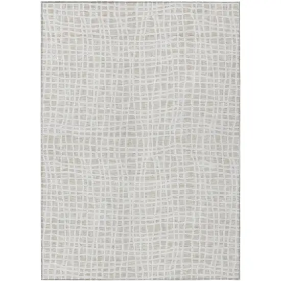 Ivory And Beige Striped Washable Indoor Outdoor Area Rug Photo 1