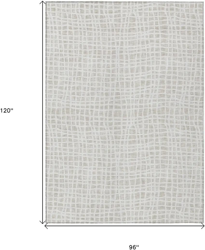 Ivory And Beige Striped Washable Indoor Outdoor Area Rug Photo 7