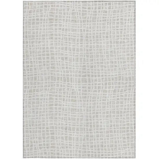 Ivory And Beige Striped Washable Indoor Outdoor Area Rug Photo 6