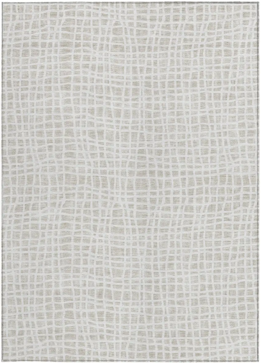 Ivory And Beige Striped Washable Indoor Outdoor Area Rug Photo 6