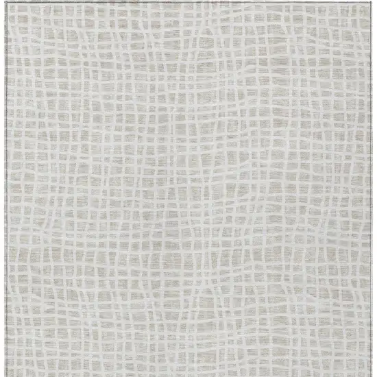Ivory And Beige Striped Washable Indoor Outdoor Area Rug Photo 4