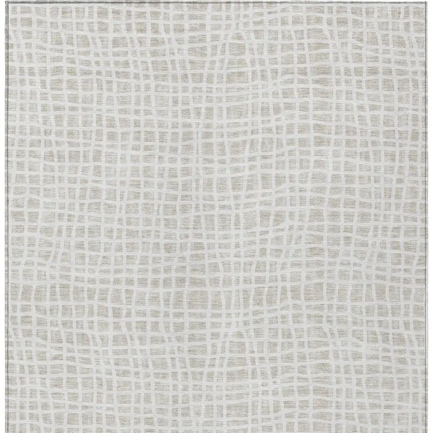 Ivory And Beige Striped Washable Indoor Outdoor Area Rug Photo 4