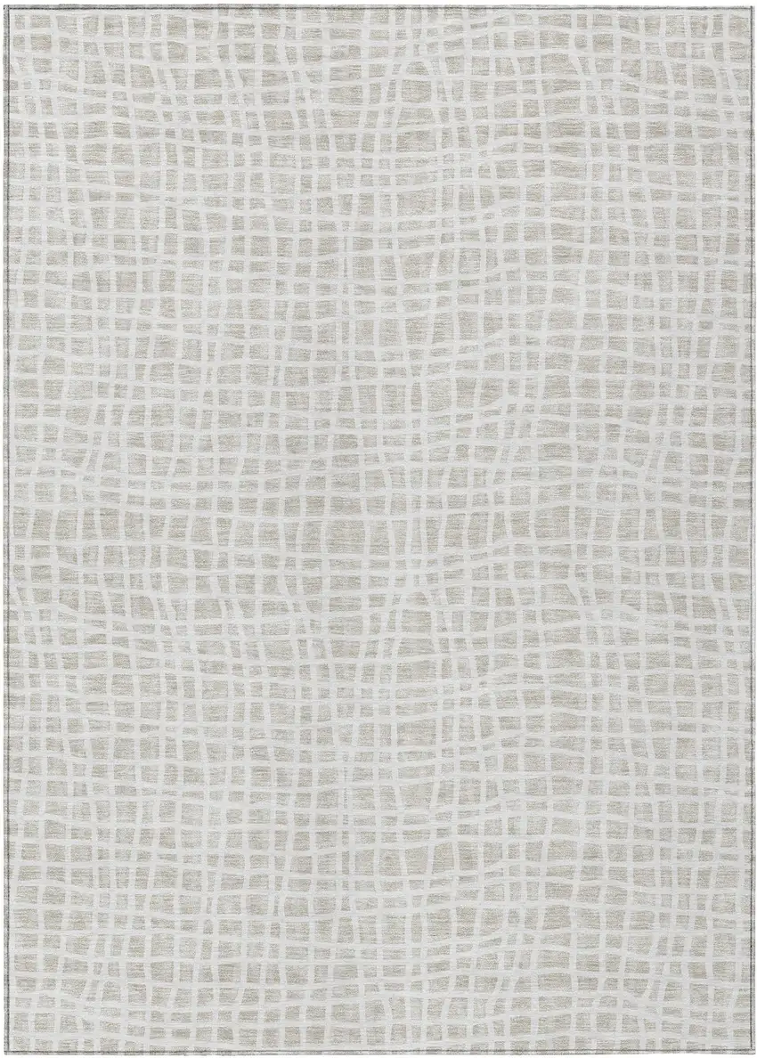 Ivory And Beige Striped Washable Indoor Outdoor Area Rug Photo 2