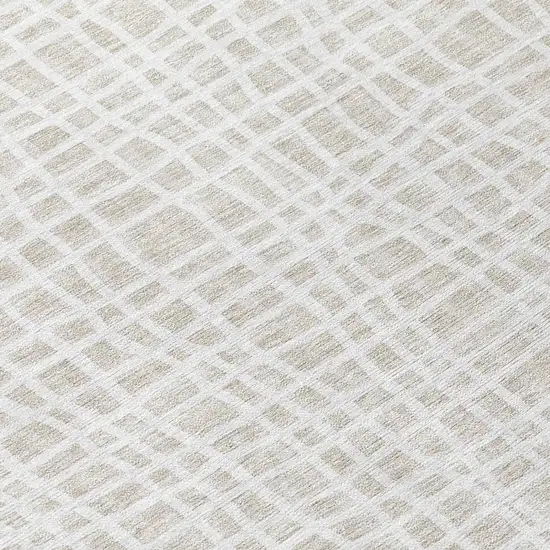 Ivory And Beige Striped Washable Indoor Outdoor Area Rug Photo 8