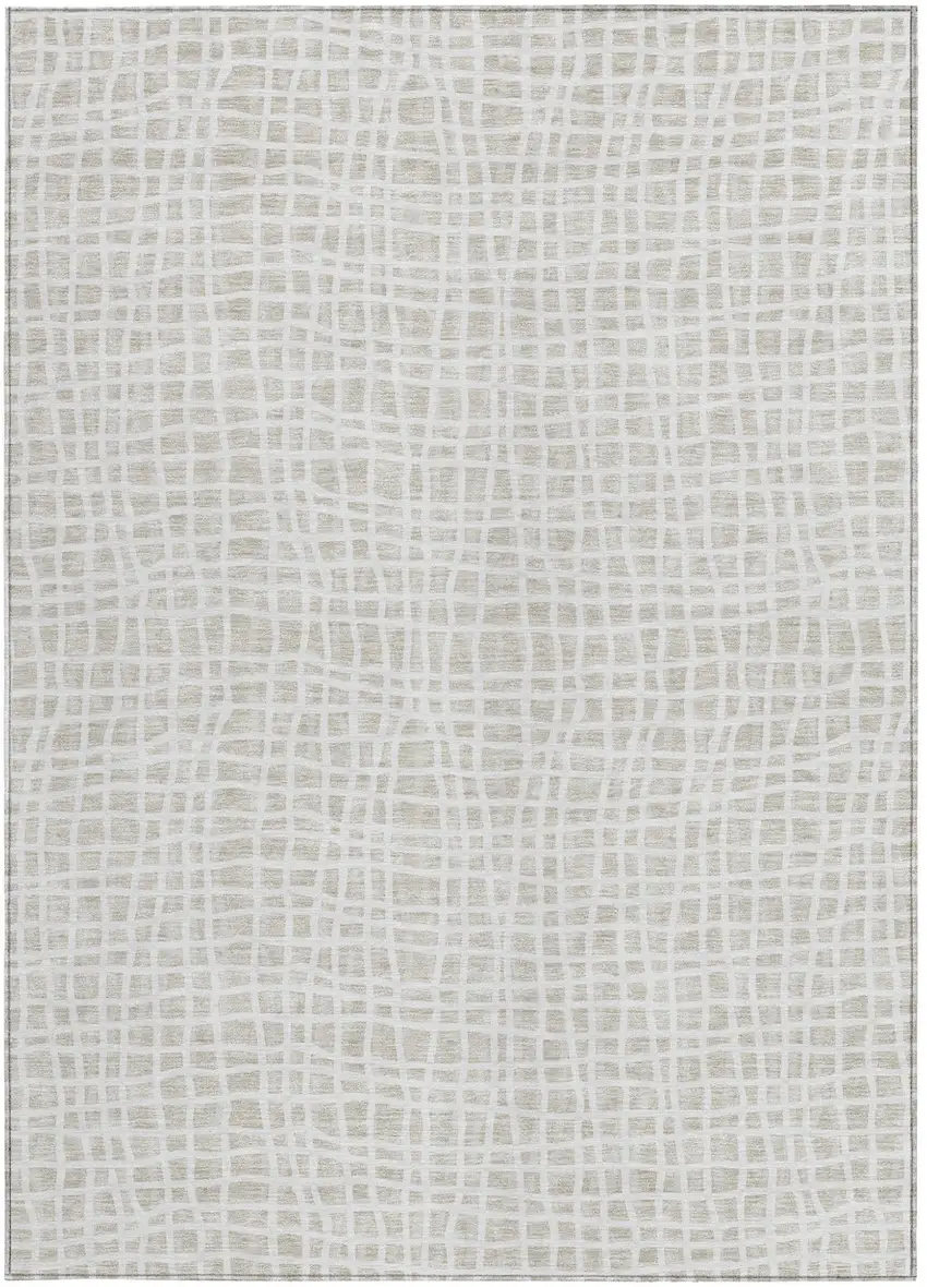 Ivory And Beige Striped Washable Indoor Outdoor Area Rug Photo 5