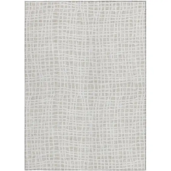 Ivory And Beige Striped Washable Indoor Outdoor Area Rug Photo 5