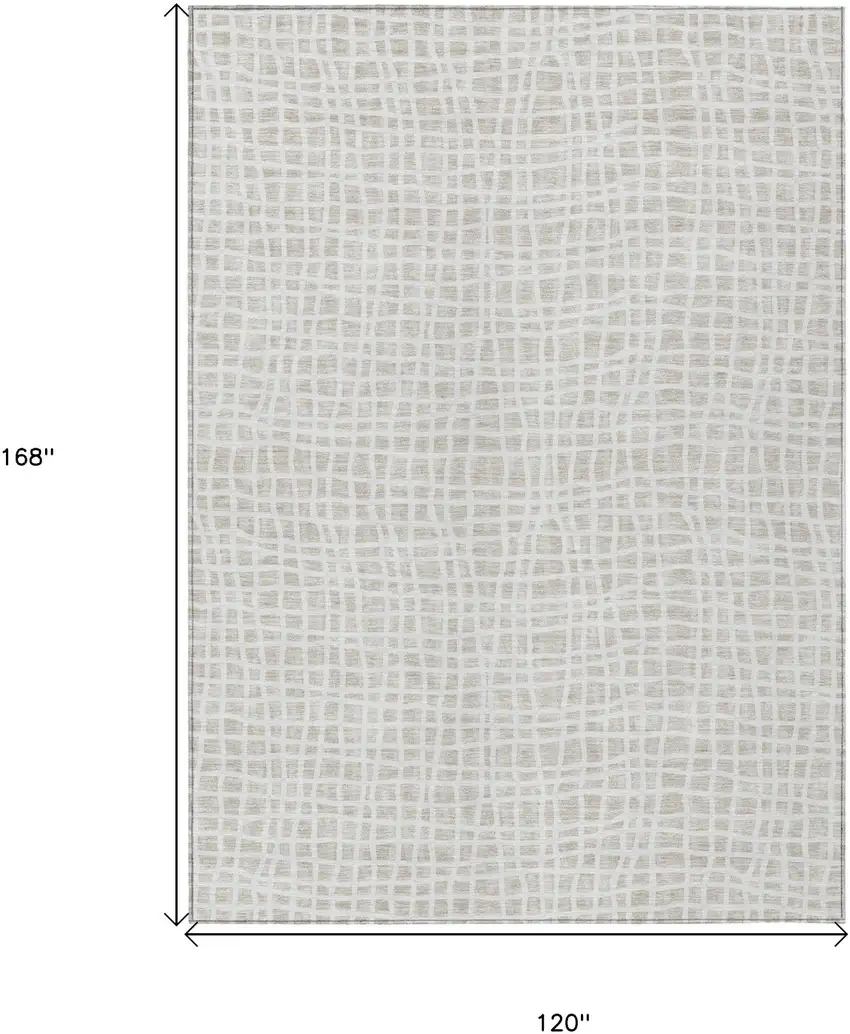 Ivory And Beige Striped Washable Indoor Outdoor Area Rug Photo 7