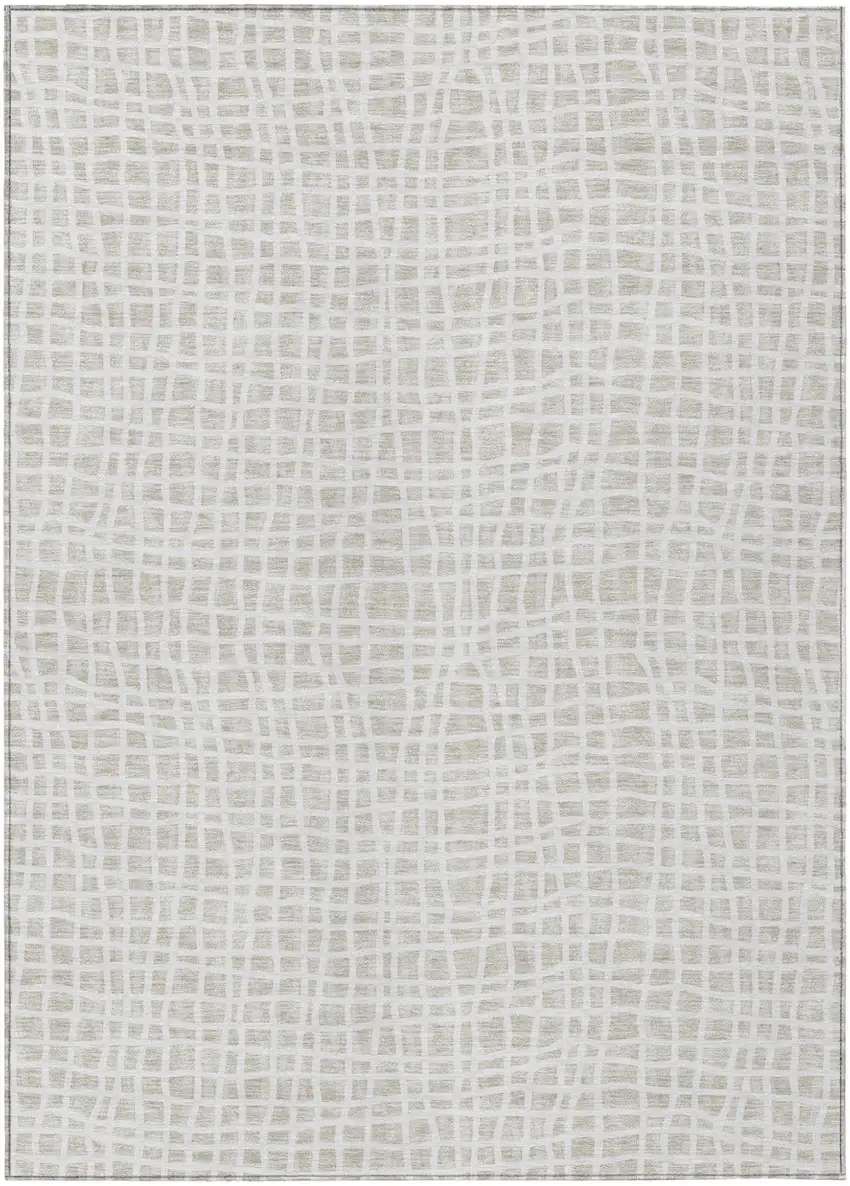 Ivory And Beige Striped Washable Indoor Outdoor Area Rug Photo 2