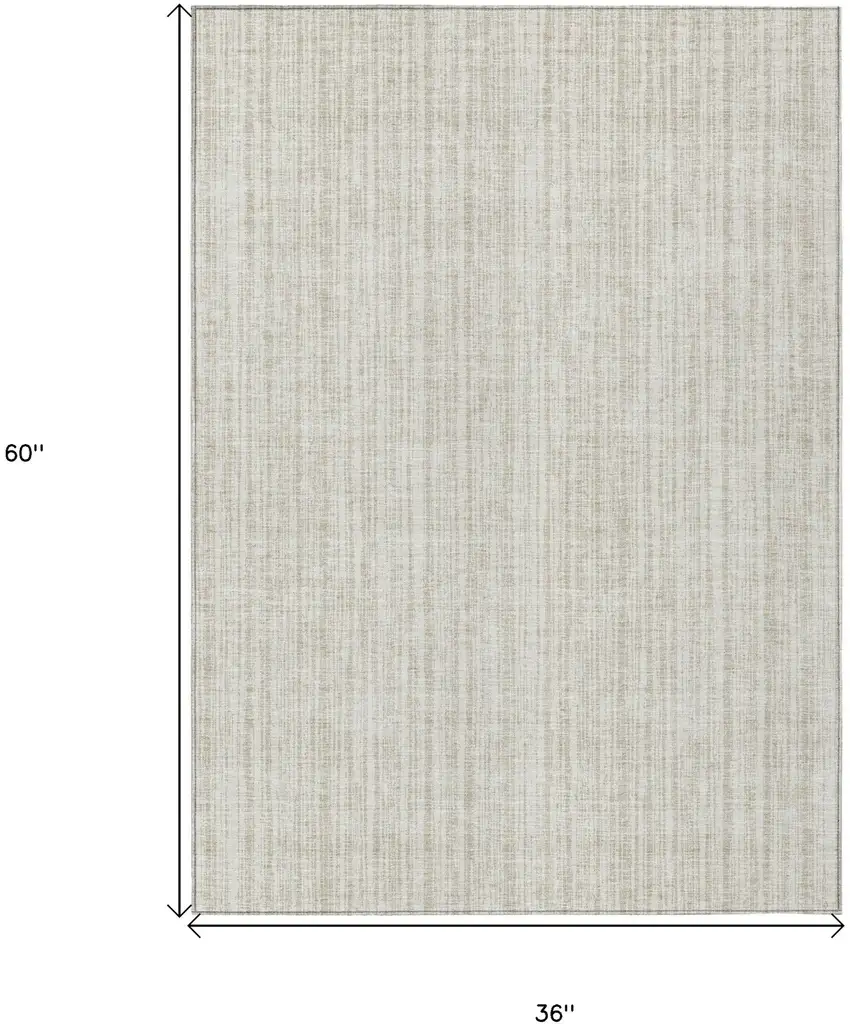Ivory And Beige Striped Washable Indoor Outdoor Area Rug Photo 7
