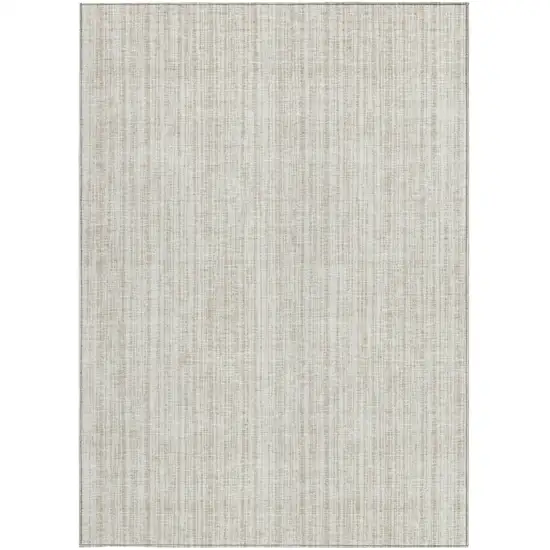 Ivory And Beige Striped Washable Indoor Outdoor Area Rug Photo 6