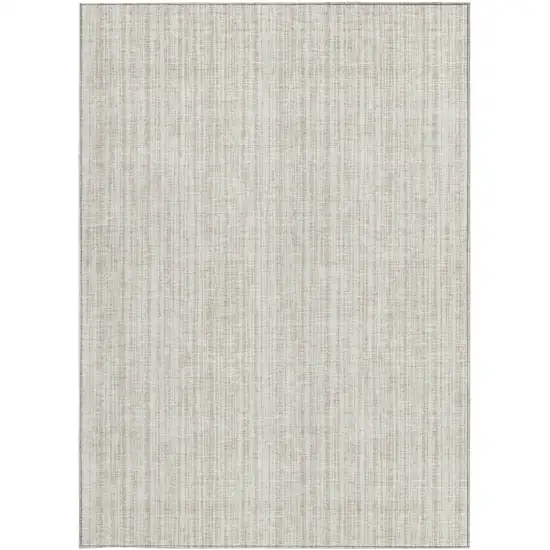 Ivory And Beige Striped Washable Indoor Outdoor Area Rug Photo 6