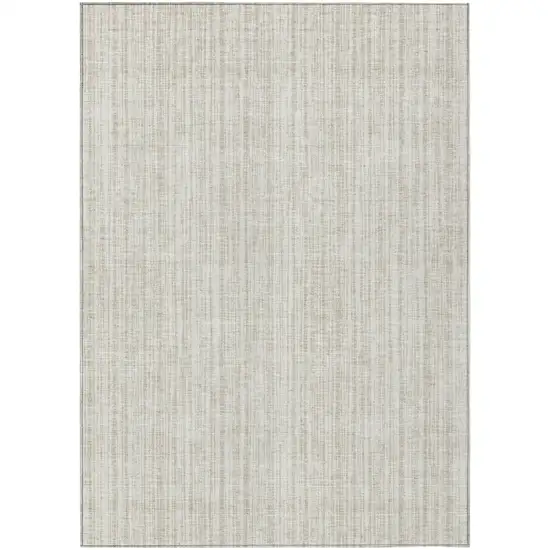 Ivory And Beige Striped Washable Indoor Outdoor Area Rug Photo 2