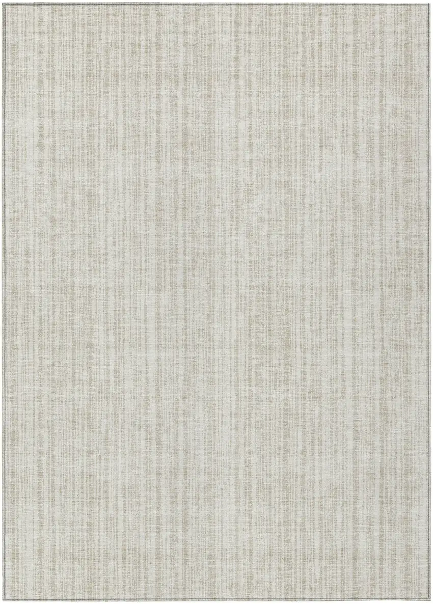 Ivory And Beige Striped Washable Indoor Outdoor Area Rug Photo 2