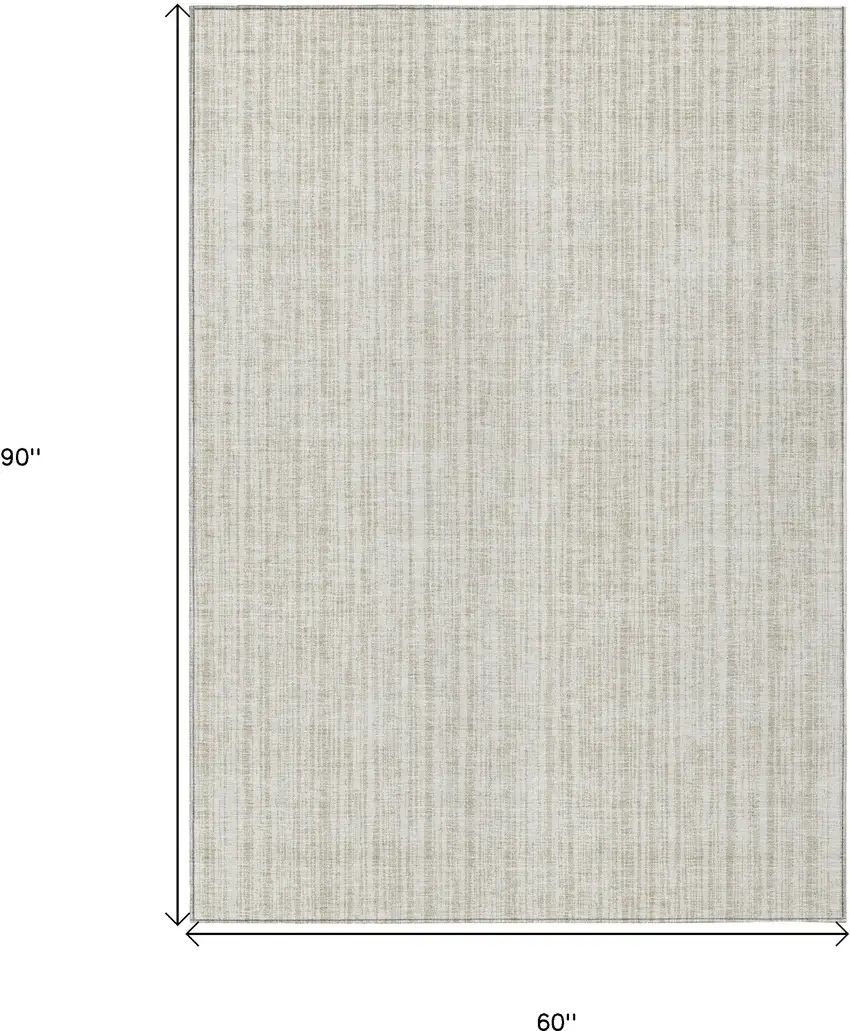 Ivory And Beige Striped Washable Indoor Outdoor Area Rug Photo 3