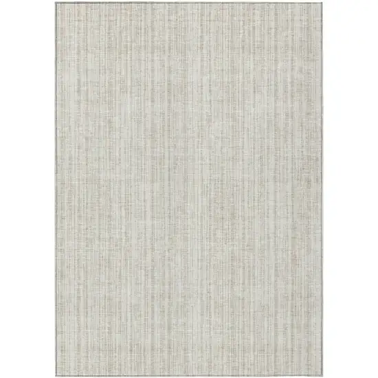Ivory And Beige Striped Washable Indoor Outdoor Area Rug Photo 1