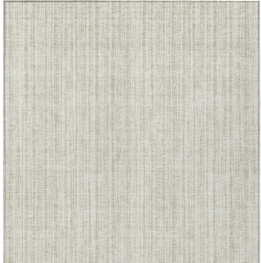 Ivory And Beige Striped Washable Indoor Outdoor Area Rug Photo 5