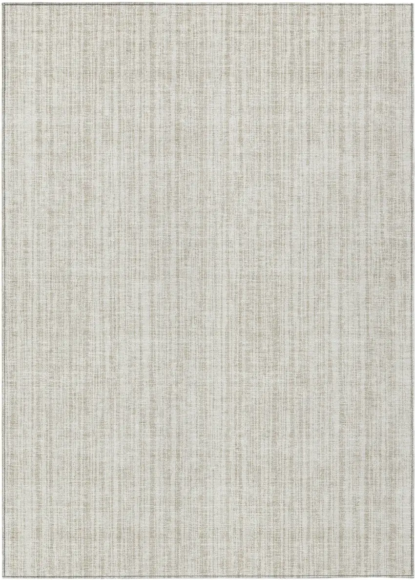 Ivory And Beige Striped Washable Indoor Outdoor Area Rug Photo 1
