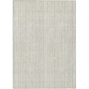 Photo of Ivory And Beige Striped Washable Indoor Outdoor Area Rug