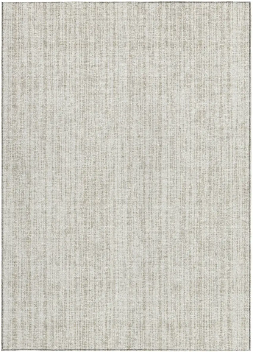 Ivory And Beige Striped Washable Indoor Outdoor Area Rug Photo 5
