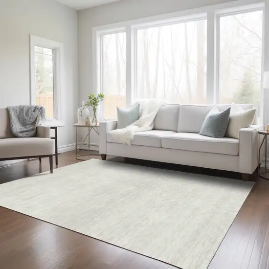 Ivory And Beige Striped Washable Indoor Outdoor Area Rug Photo 9