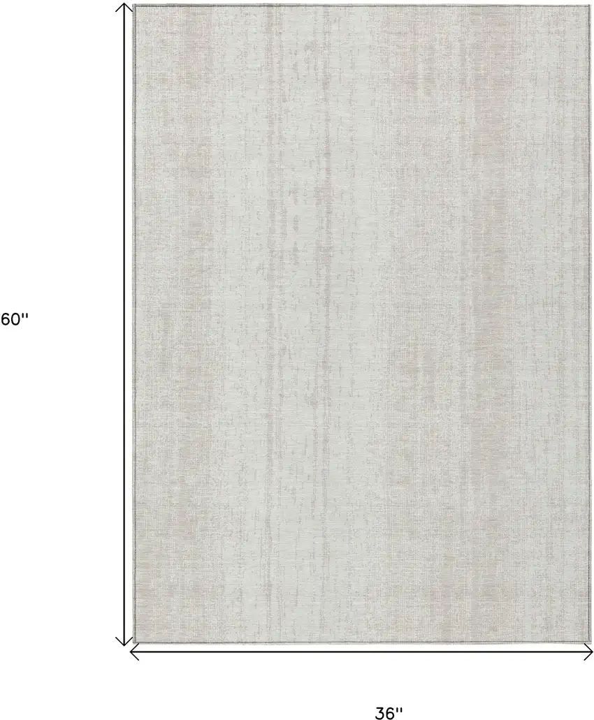 Ivory And Beige Striped Washable Indoor Outdoor Area Rug Photo 3