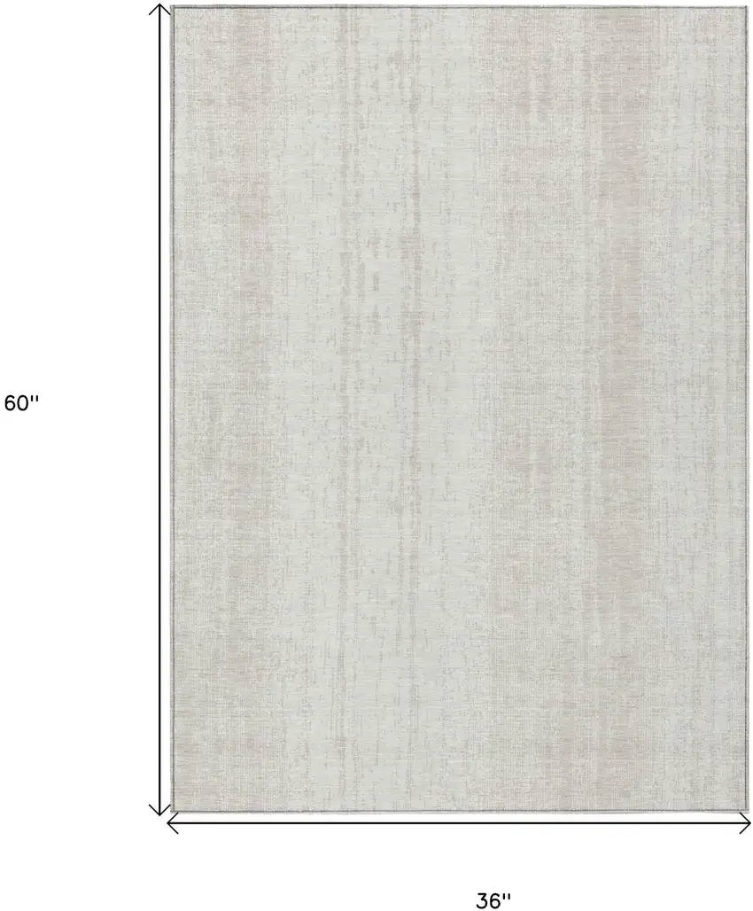 Ivory And Beige Striped Washable Indoor Outdoor Area Rug Photo 3