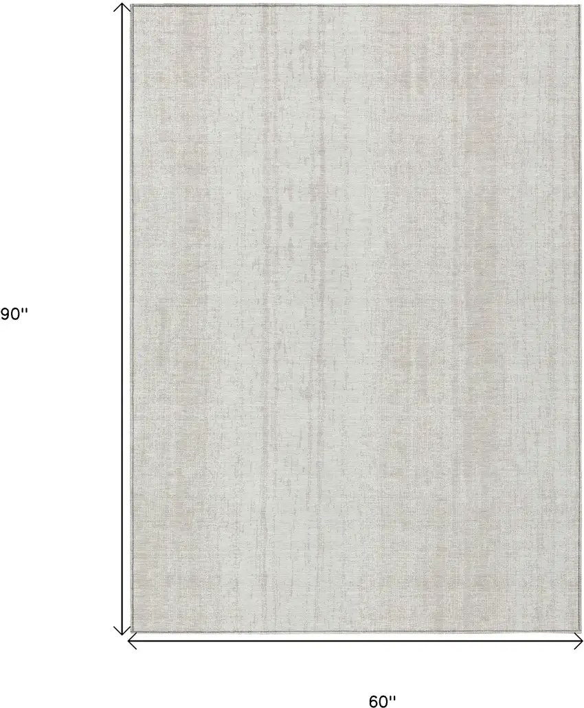 Ivory And Beige Striped Washable Indoor Outdoor Area Rug Photo 3
