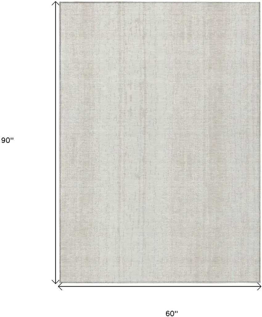 Ivory And Beige Striped Washable Indoor Outdoor Area Rug Photo 3