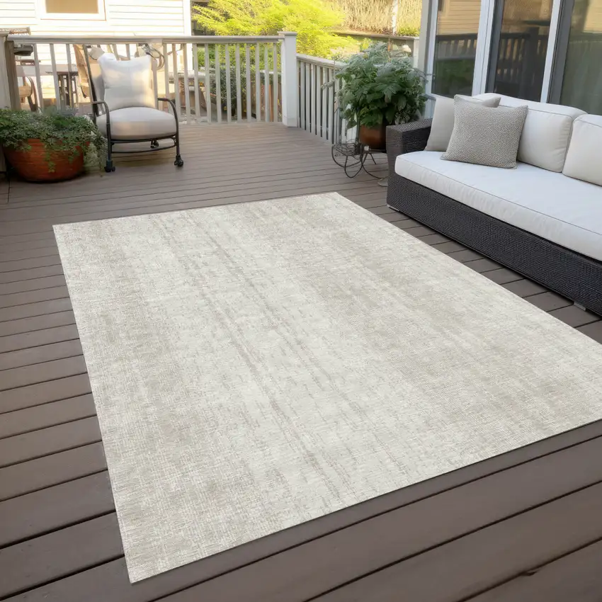 Ivory And Beige Striped Washable Indoor Outdoor Area Rug Photo 9