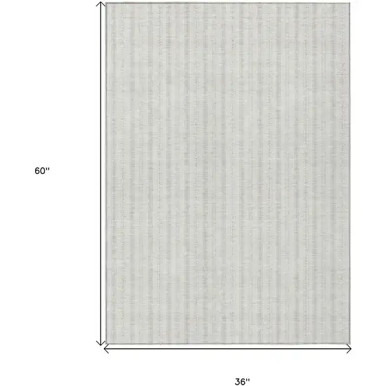 Ivory And Beige Striped Washable Indoor Outdoor Area Rug Photo 3
