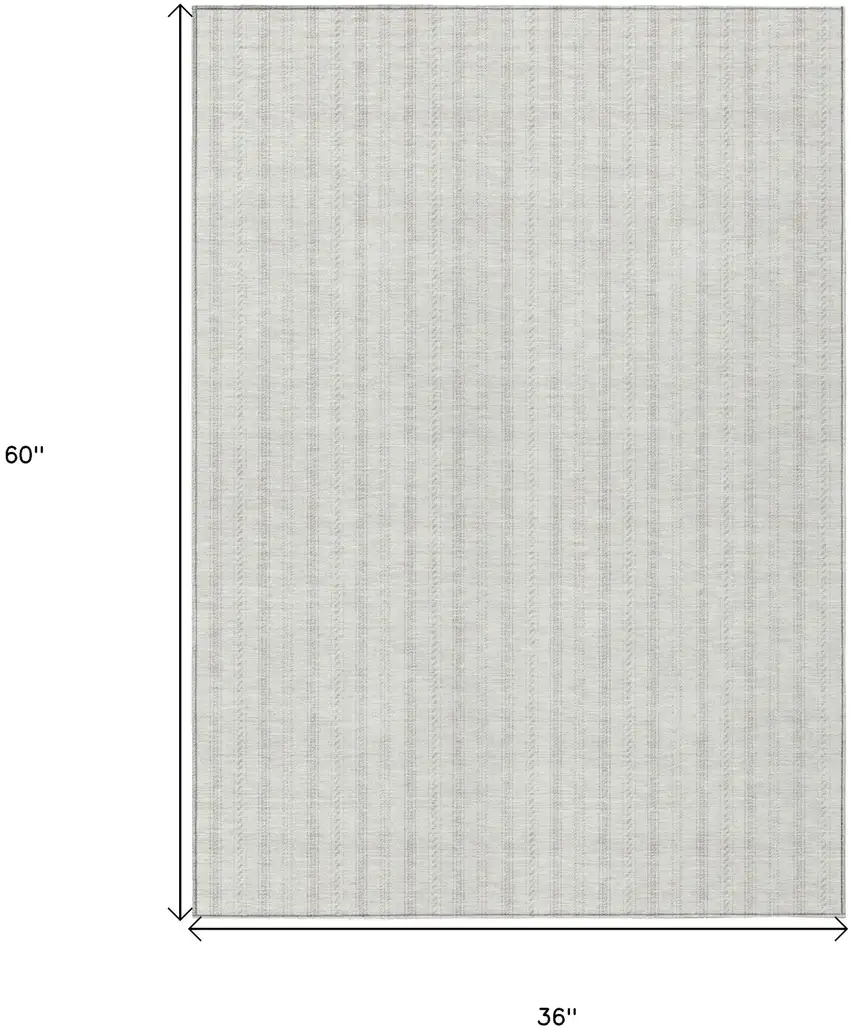 Ivory And Beige Striped Washable Indoor Outdoor Area Rug Photo 3
