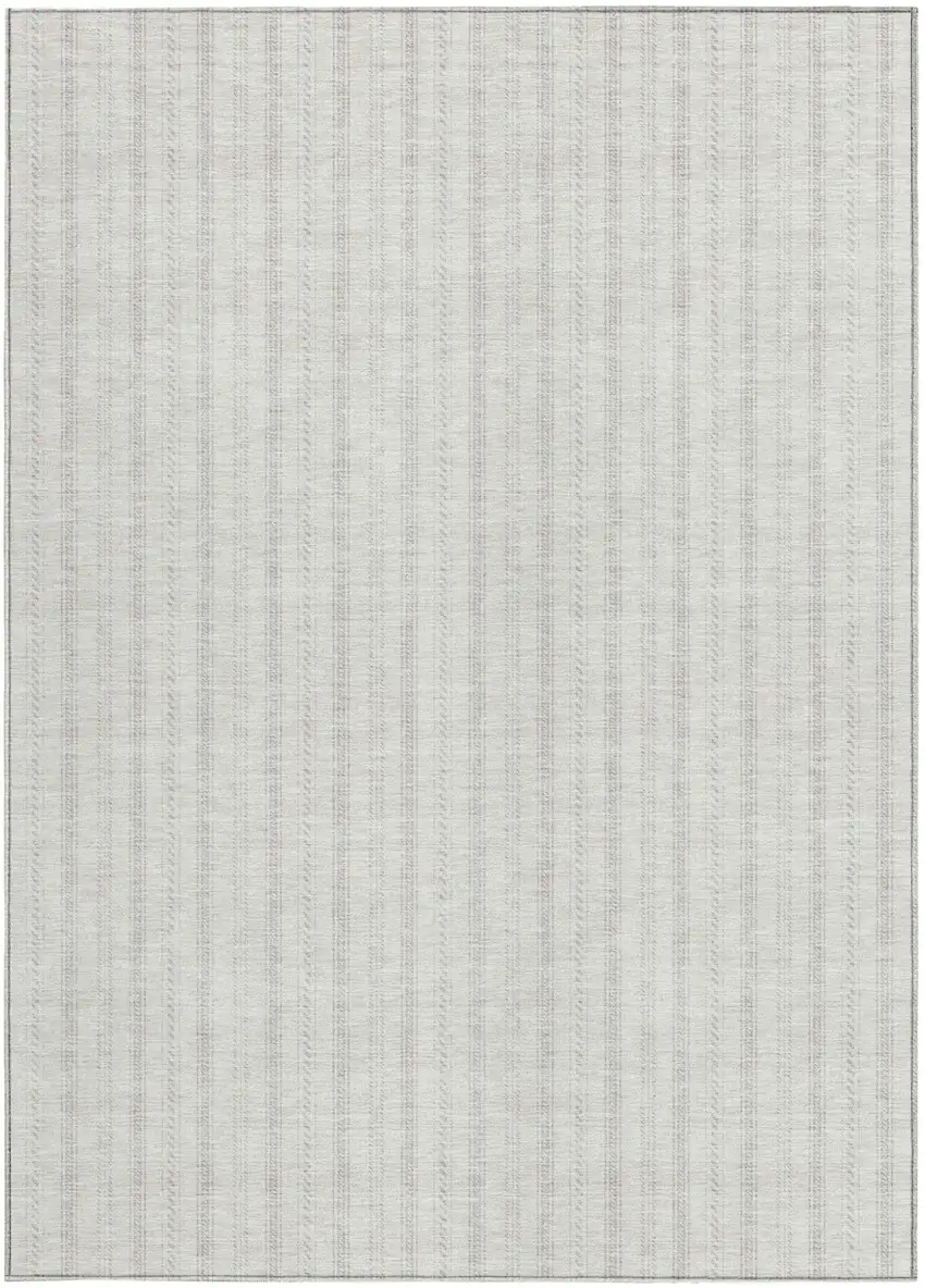 Ivory And Beige Striped Washable Indoor Outdoor Area Rug Photo 5