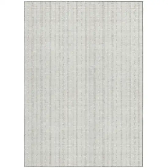 Ivory And Beige Striped Washable Indoor Outdoor Area Rug Photo 5