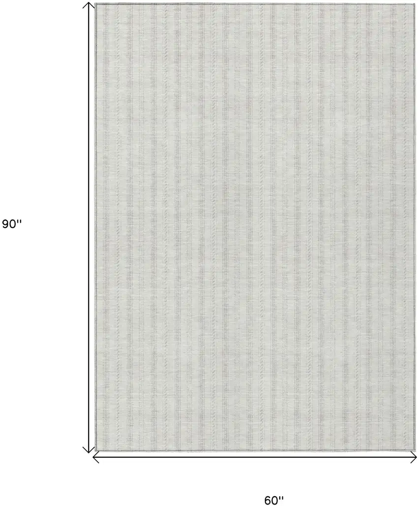 Ivory And Beige Striped Washable Indoor Outdoor Area Rug Photo 3